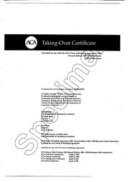 Taking-over certificate. Intended for use with the ACA Form of building agreement 1982. 2nd edition 1984 (1990 revision) (1995 addendum)