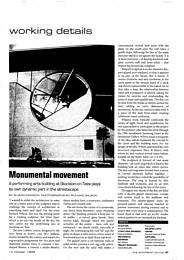 Monumental movement. Rotating steel sculpture built into a facade. AJ 14.10.1999