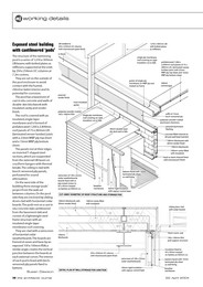 Exposed steel building with cantilevered 'pods'. AJ 22.4.04