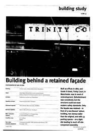 Building behind a retained façade. Trinity Court, 16 John Dalton St, Manchester. AJ 7.4.93