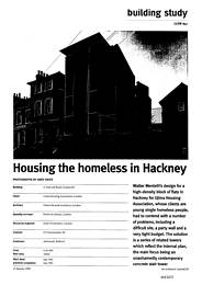 Housing the homeless in Hackney. 21 Holcroft Road, London E9. AJ 12.01.94