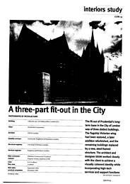 Three-part fit-out in the City. Office fit-out, 142 Holborn Bars, London EC1. AJ 30.03.94