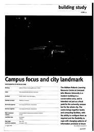 Campus focus and city landmark. Aldham Robarts Learning Resource Centre. AJ 13.4.94