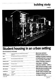 Student housing in an urban setting. London School of Economics Myddelton St residence, London EC1. AJ 18.5.94