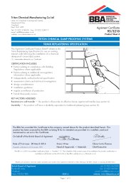 Triton Chemical Manufacturing Co Ltd. Triton chemical damp-proofing systems. Trimix replastering specification. Product sheet 4