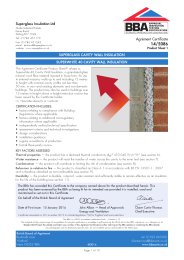 Superglass Insulation Ltd. Superglass cavity wall insulation. Superwhite 40 cavity wall insulation. Product sheet 1