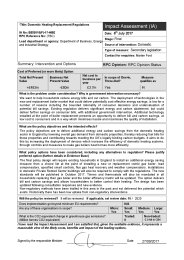 Domestic heating replacement regulations. Impact Assessment.