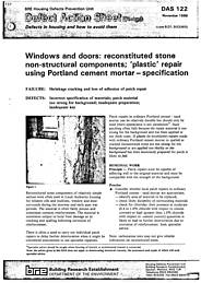 Windows and doors: reconstituted stone non-structural components, 'plastic' repair using Portland cement mortar - specification