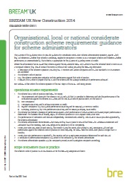 BREEAM UK new construction 2014 - organisational, local or national considerate construction scheme requirements: guidance for scheme administrators