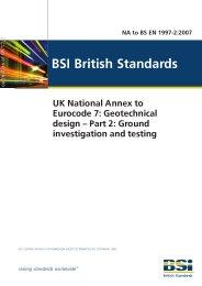 UK National Annex to Eurocode 7: Geotechnical design. Ground investigation and testing