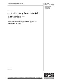 Stationary lead-acid batteries. Valve regulated types - methods of test (Incorporating corrigendum August 2009)
