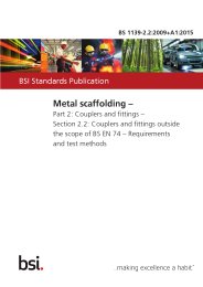 Metal scaffolding. Couplers and fittings - Couplers and fittings outside the scope of BS EN 74 - Requirements and test methods (+A1:2015)