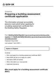 Preparing a building assessment certificate application