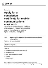 Apply for a completion certificate for mobile communications mast work