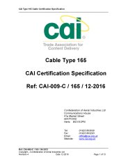 Cable type 165 CAI certification specification
