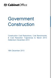 Government construction - construction cost reductions, cost benchmarks and cost reduction trajectories to March 2013: addendum December 2013