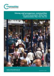 Strong and prosperous communities - the local government white paper. Implementation plan: one year on