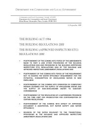 Building act 1984. The Building regulations 2000. The Building (approved inspectors etc.) regulations 2000. Postponement of the coming into force of the amendments made to Part G and other provisions of the Building regulations 2000 and provisions in the Building (approved inspectors etc.) regulations 2000 by the Building and approved inspectors (amendment) regulations 2009