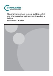 Mapping the interfaces between building control and other regulatory regimes which impact on a building: final report - BD2733