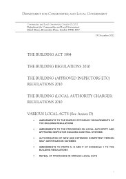 Building act 1984. The Building regulations 2010. The Building (approved inspectors etc.) regulations 2010. The Building (local authority charges) regulations 2010. Various local acts