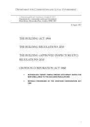 Building act 1984. The Building regulations 2010. The Building (approved inspectors etc.) regulations 2010. Croydon corporation act 1960. Introduces target fabric energy efficiency rates for new dwellings to the Building regulations. Repeals provisions of the Croydon corporation act 1960