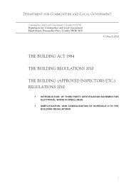 Building act 1984. The Building regulations 2010. The Building (approved inspectors etc.) regulations 2010. Introduction of third party certification schemes for electrical work in dwellings. Simplification and consolidation of Schedule 3 to the Building Regulations