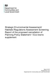 Strategic environmental assessment/habitats regulations assessment screening report of the proposed cancellation of planning policy statement 1 eco-towns supplement