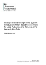 Changes to the building control system: introduction of risk-based service plans for local authorities and removal of the warranty link rule - impact assessment