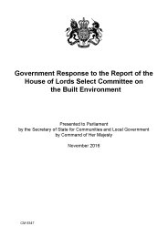 Government response to the report of the House of Lords select committee on the built environment