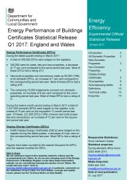 Energy performance of buildings certificates statistical release: Q1 2017: England and Wales