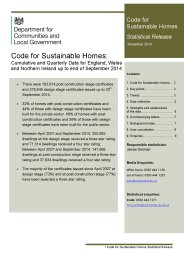 Code for sustainable homes: cumulative and quarterly data for England, Wales and Northern Ireland up to end of September 2014