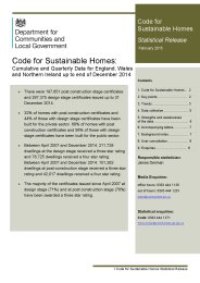 Code for sustainable homes: cumulative and quarterly data for England, Wales and Northern Ireland up to end of December 2014