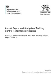 Annual report and analysis of building control performance indicators - building control performance standards advisory group report: 2014/15