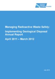 Managing radioactive waste safely - implementing geological disposal. Annual report: April 2011 - March 2012