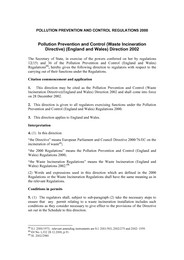 Pollution prevention and control regulations 2000. Pollution prevention and control (waste incineration directive) (England and Wales) direction 2002