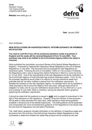 New regulations on hazardous waste: Interim guidance on premises notification: letter