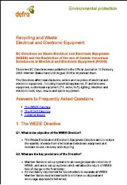 Recycling and waste: electrical and electronic equipment. EC directives on waste electrical and electronic equipment (WEEE) and the restriction of the use of certain hazardous substances in electrical and electronic equipment (RoHS)