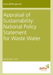 Appraisal of sustainability - national policy statement for waste water