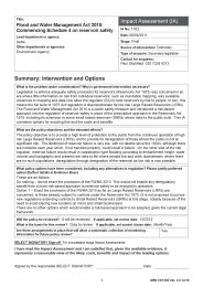 Flood and water management act 2010: commencing schedule 4 on reservoir safety: impact assessment