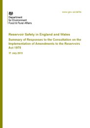 Reservoir safety in England and Wales - summary of responses to the Consultation on the implementation of amendments to the Reservoirs act 1975
