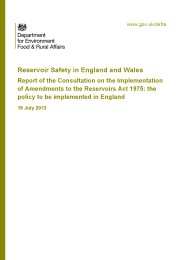 Reservoir safety in England and Wales - report of the Consultation on the implementation of amendments to the Reservoirs act 1975: the policy to be implemented in England