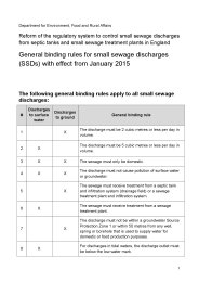 Reform of the regulatory system to control small sewage discharges from septic tanks and small sewage treatment plants in England. General binding rules for small sewage discharges (SSDs) with effect from January 2015