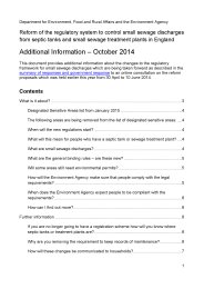 Reform of the regulatory system to control small sewage discharges from septic tanks and small sewage treatment plants in England. Additional information - October 2014