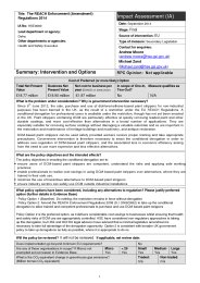 REACH enforcement (amendment) regulations 2014. Impact assessment