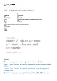 Annex A: clean air zone minimum classes and standards