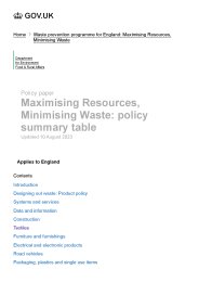 Maximising resources, minimising waste: policy summary table