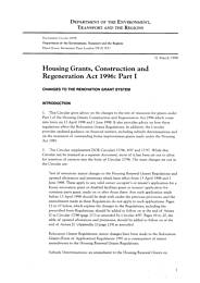 Housing grants, construction and regeneration act 1996: Part 1. Changes to the renovation grant system
