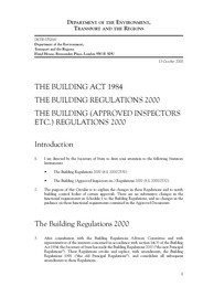 Building Act 1984, Building Regulations 2000, Building (approved inspectors etc.) regulations 2000