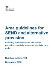 Area guidelines for SEND and alternative provision: including special schools, alternative provision, specially resourced provision and units