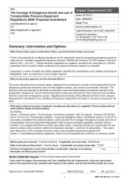 Impact assessment for the Carriage of dangerous goods and use of transportable pressure equipment regulations 2009: Proposed amendment